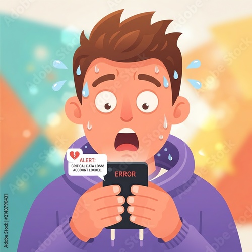 Young Man Shocked by Unexpected News While Using Smartphone.