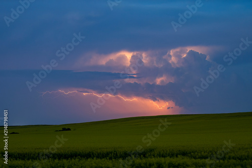 Storm cloud and lightning over a field