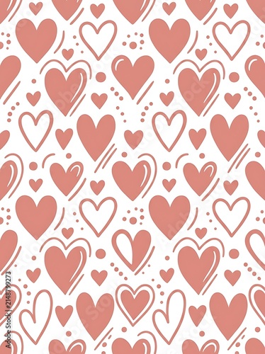 Muted pink hand drawn heart shapes in a seamless pattern