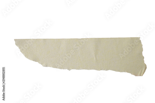 Off white adhesive paper tape piece with torn edge isolated on white background