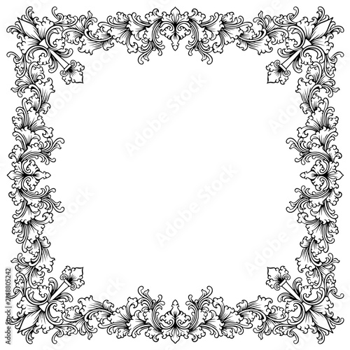 decorative vintage baroque frame with floral ornament engraving illustration art