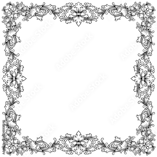 decorative vintage baroque frame with floral ornament engraving illustration art
