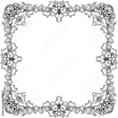 decorative vintage baroque frame with floral ornament engraving illustration art