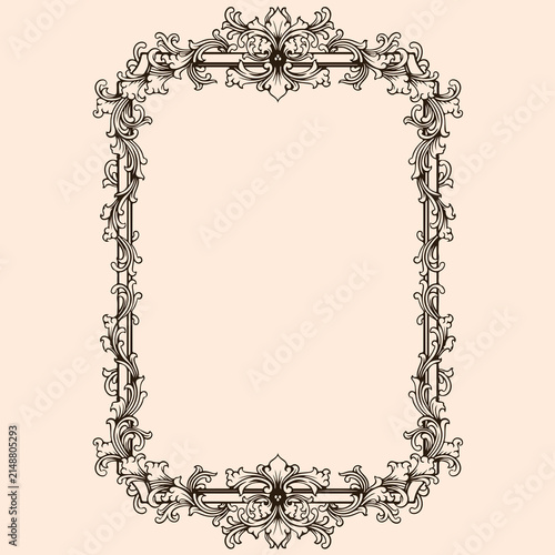 decorative vintage baroque frame with floral ornament engraving illustration art