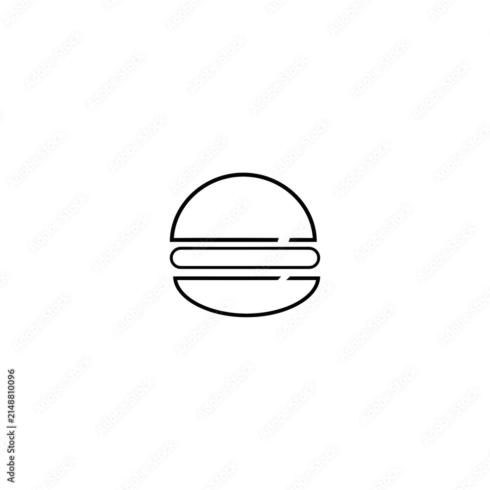 Fototapeta premium A minimalist, black and white line art icon of a hamburger, representing fast food, restaurant, or dining concepts, isolated on a white background.
