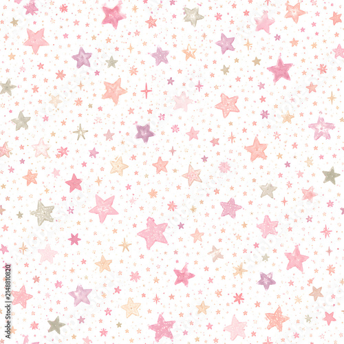 Watercolor Seamless Pattern Pastel Baby Girl Nursery Scrapbook Digital Papers with Tiny Stars Designs