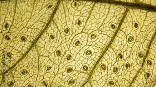 Macro close-up of leaf veins and stomata showing natural cellular structure