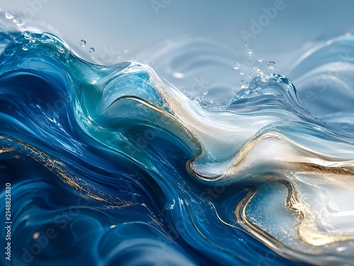 Abstract blue and gold fluid marble waves