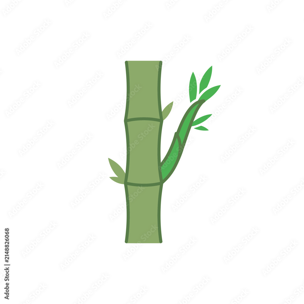 Fototapeta premium Green bamboo stalk with fresh leaves vector illustration isolated on white