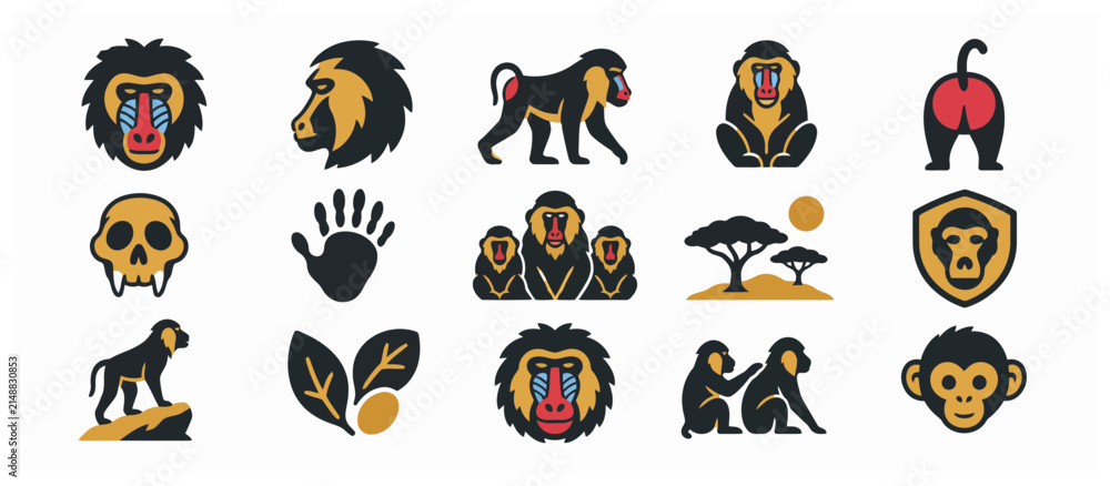 Obraz premium Colorful Collection Of Animal Silhouettes And Icons.