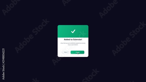 Calendar Appointment Booked Popup UI Card Syncing Animation Motion Graphics