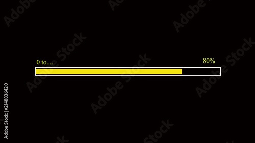 Animated progress bar from zero to hundred increasing percentage animation on black background.
