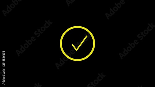 Check mark animation. check mark animation motion. Animated tick mark icon with circle loading animated on a black background.