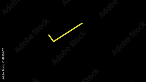 Yellow Tick mark icon animation on isolated black background. Check mark icon animation. right check mark icon transparent background.