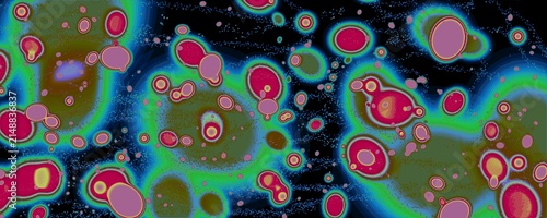 Abstract colorful cells floating in dark space