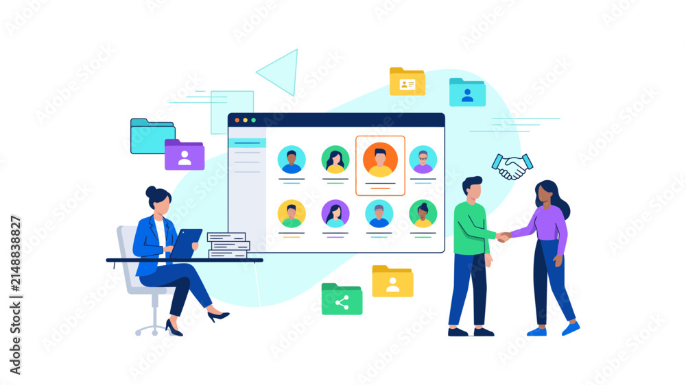 Fototapeta premium Team collaborating on digital project management interface with avatars.