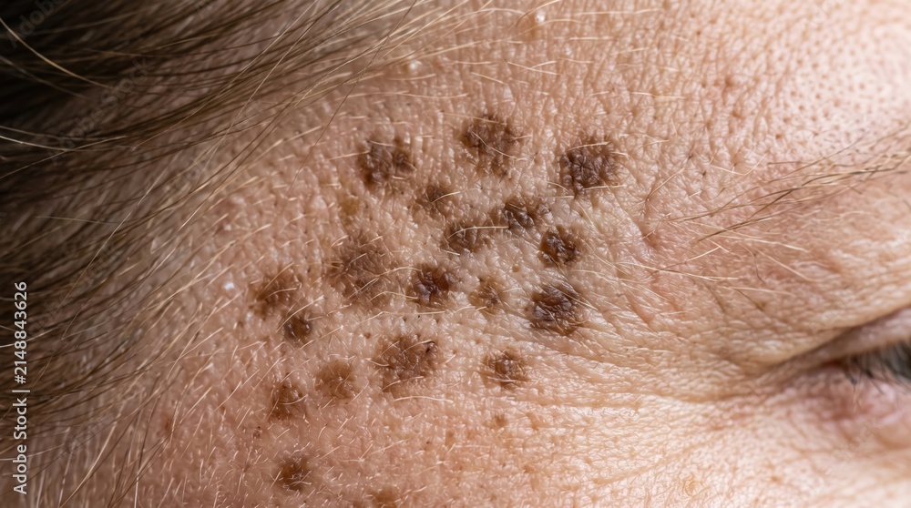 Fototapeta premium Dark spot face with hyperpigmentation on forehead skin