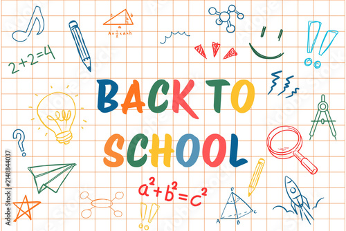 Bright colors create a vibrant back to school message surrounded by educational symbols