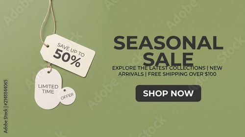 Seasonal Sale E-Commerce Web Banner Template with Price Tags