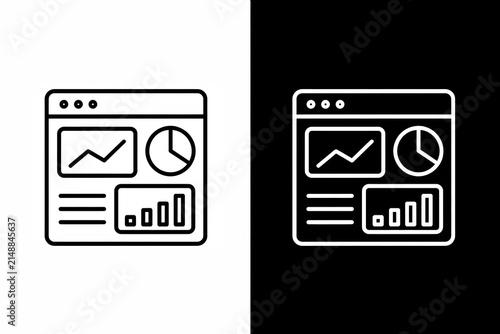Web Analytics Dashboard Icon with Data Charts and Graphs for Business Performance Analysis and Statistics Tracking