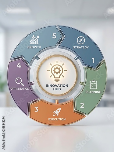 Innovation Process Circle with Lightbulb Icon.