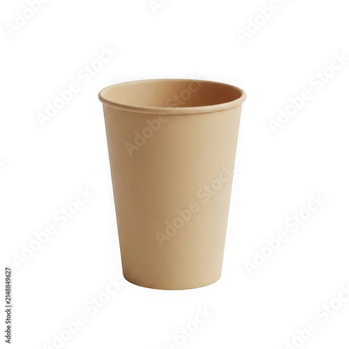 Empty brown paper cup on plain surface