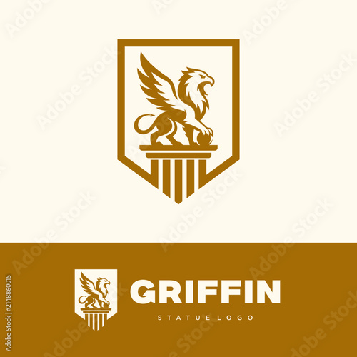Griffin Heraldic Statue Logo Vector Illustration