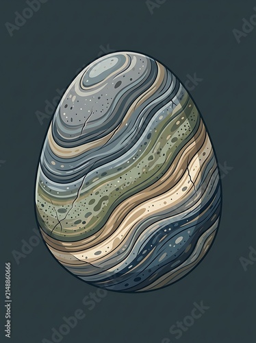 Stylized egg with wavy stone textures and organic patterns