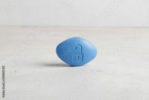 Blue Diamond Pill with Padlock Symbol for Erectile Dysfunction and Protection Concept