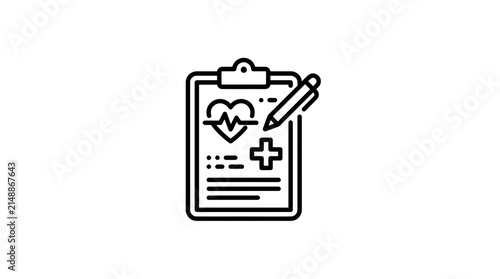 Medical Health Record Clipboard with Heartbeat and Cross Icon