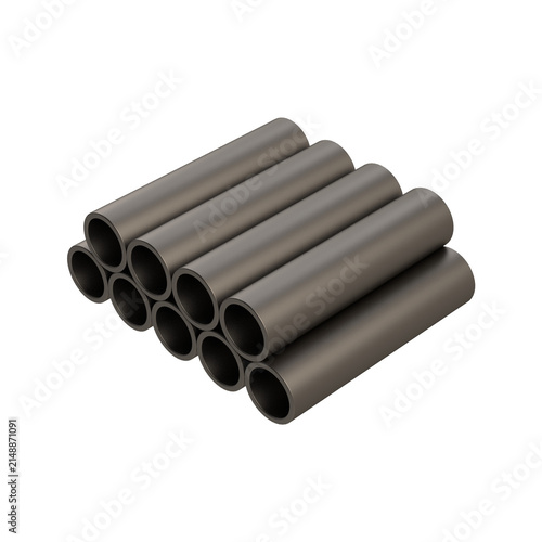 3D Isometric Stack of Black Metal Pipes and Industrial Steel Tubes Illustration