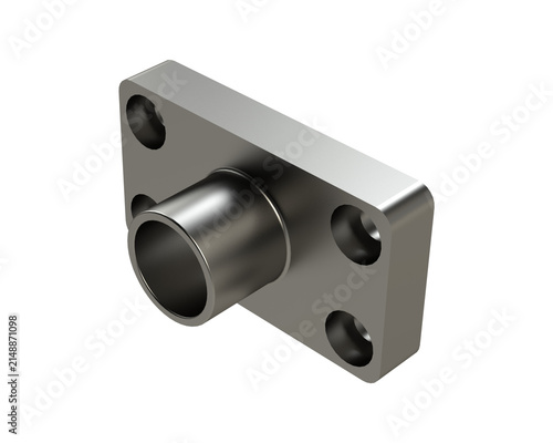 3D Metal Flange Mounting Bracket with Cylindrical Sleeve and Four Bolt Holes
