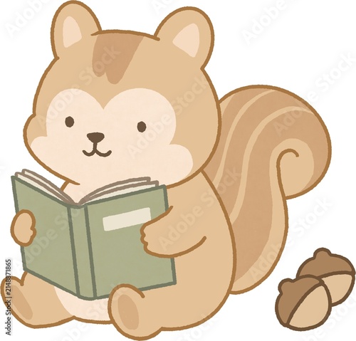 Fotografía Cute Squirrel Reading Book Vector Illustration