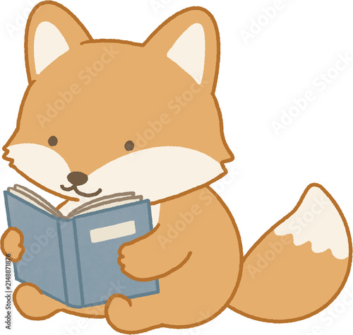 Fotografía Cute Fox Reading Book Vector Illustration