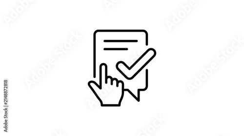 Document with Checkmark and Hand Icon - Isolated