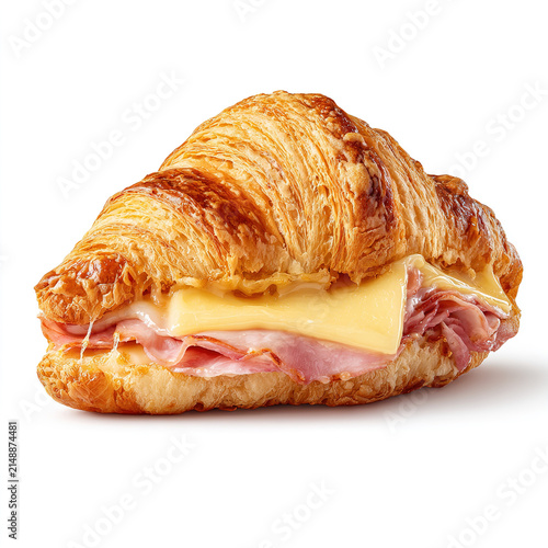 Golden flaky croissant pastry with intricate layered texture, perfectly baked and isolated on transparent background for bakery menus