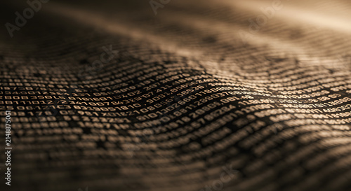 Abstract Binary Code Waves Flowing Across Dark Digital Landscape Background for Technology and Cybersecurity Concepts