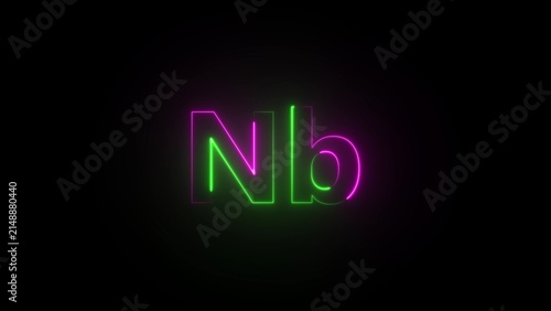 Fotografie Green and purple neon sign of the chemical element symbol Nb on a black backgrou