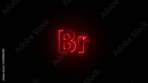 Fotografie Neon Br chemical symbol glowing red on black background bromine chemistry