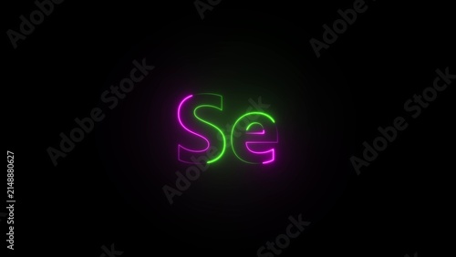 Photography Neon Se chemical symbol glowing green and magenta on black background selenium c