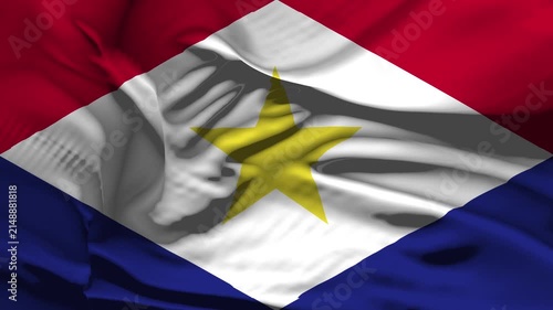 Saba Romania Flag Wave Loop waving in wind Realistic Romania Flag background