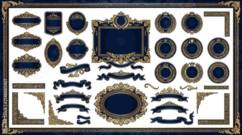 Ornate Emblem Collection: Frames, Ribbons, Badges - Royal Blue & Gold