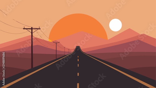 Road leading to mountains at sunset time