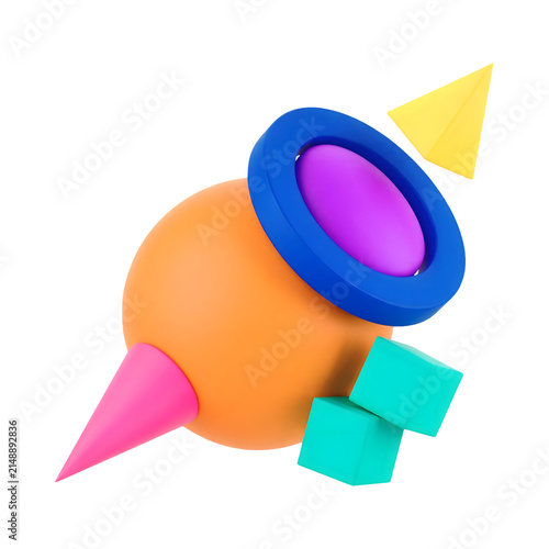 Surreal Playful Abstract Geometric Shapes Collection, Bold Colorful 3D Design Elements Isolated on Transparent Background