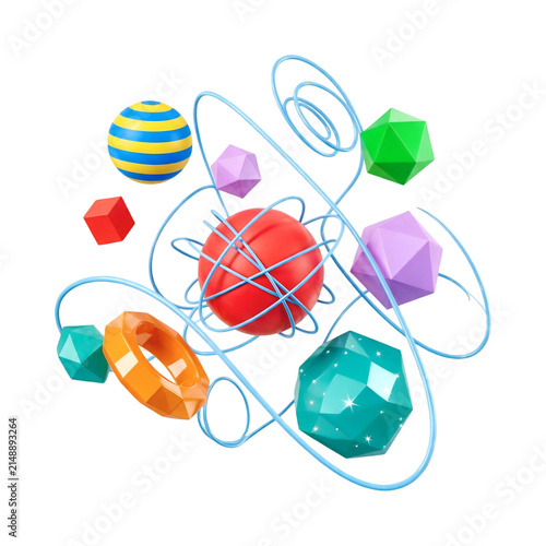 Surreal Playful Abstract Geometric Shapes Collection, Bold Colorful 3D Design Elements Isolated on Transparent Background