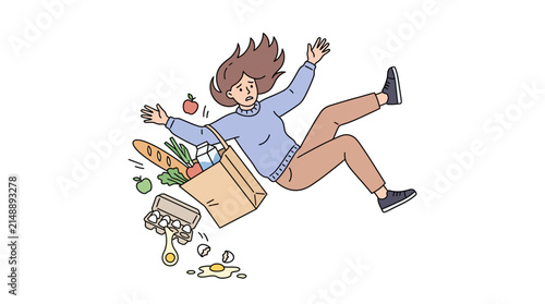 Foto Woman Falling with Groceries Spilling