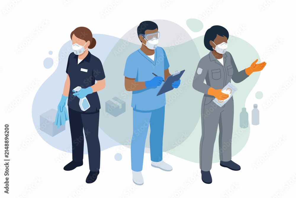 Obraz premium Essential Workers in Protective Gear for Emergency Preparedness