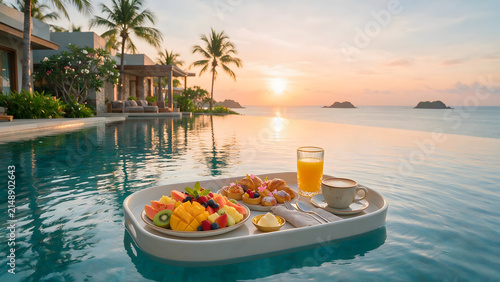 Floating Infinity Pool Breakfast for Luxury Hospitality Campaign