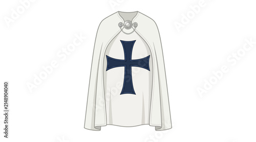 White medieval knight cloak or cape with black cross emblem
