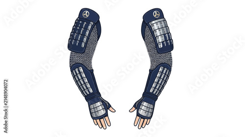 Pair of blue and silver plated arm guards or vambraces
